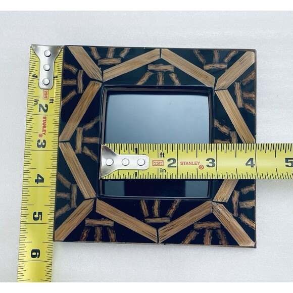 VTG Wooden Inlay Marquetry Picture Frame Set 5.5" Square Geometric Art w/ Glass - Picture 5 of 11